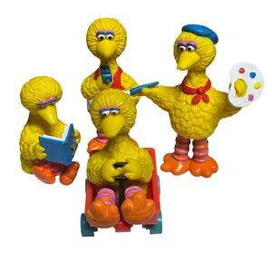Vintage Sesame Street Big Bird Figures‎ Set Lifeguard Artist Reading Wagon Toys